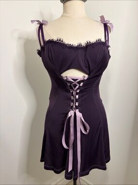 INTIMATE ATTITUDES Plum Lace-Up Corset Sleepshirt SIZE 2X